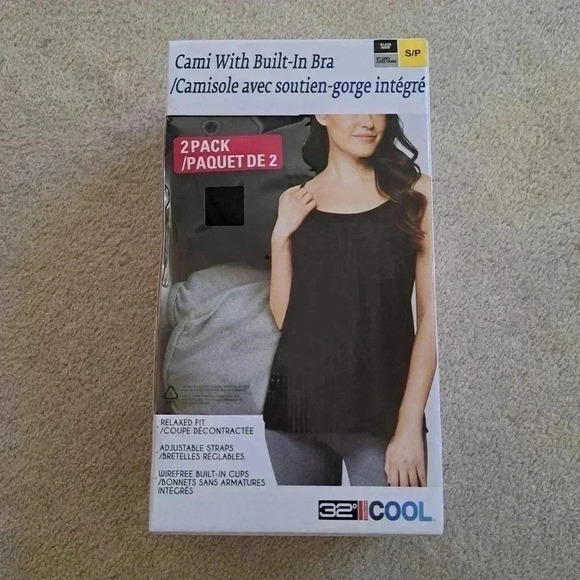 New! 32 Degrees Cool Cami Tank Small Black Grey Built In Bra  | 2 pack - Picture 2 of 13